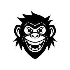 Fototapeta premium Black Silhouette Monkey Head Mascot with Exaggerated Funny Features vector illustration