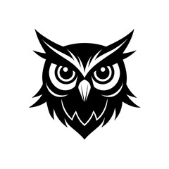 Obraz premium Black Silhouette Owl Head Mascot with Big Stylized Eyes vector illustration