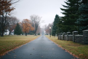 Obraz premium overcast sky looms above gravestones casting muted shadows in tranquil cemetery
