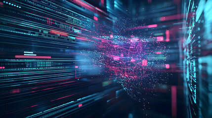 Abstract Data Flow Visualization With Neon Colors