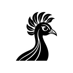 Fototapeta premium Black Silhouette Peacock Head Mascot Displaying Colorful Feathers vector illustration