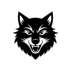 Fototapeta premium Black Silhouette Wolf Head Mascot with Piercing Eyes and Snout vector illustration