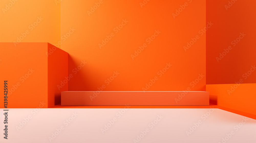 Poster A vibrant orange background with a simple void, perfect for an empty stage setup, display presentations, and minimalist architecture-themed decoration or wallpaper designs.

