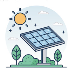 Solar Panel with Sun in Vector Eco Illustration. Sustainability infographic. Green tech icon