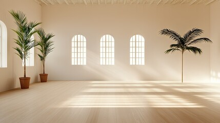 Fototapeta premium A light filled room featuring decorative potted plants and large windows
