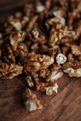 walnuts on a wooden table close-up
