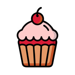 Frosted Cupcake with Cherry Topping Icon Design