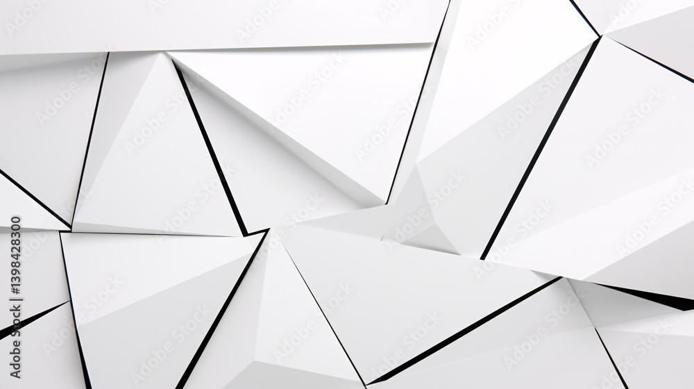 Poster White background with sharp geometric lines, glowing futuristic tech structure, ideal for modern digital displays.

