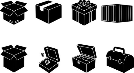 Set of Different Gift Boxes/ gear boxes/ countainers in Hand-drawn style. Simple Monochrome style Vector illustration