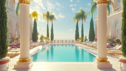 Obraz premium Luxurious Poolside Oasis at a Grand Mediterranean Villa