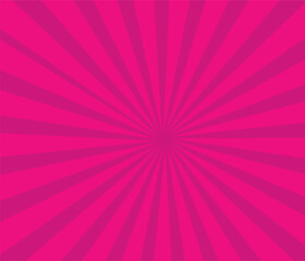 Pink sun ray vector background. Radial beam sunrise or sunset light retro design illustration. Light sunburst glowing pale pink background.