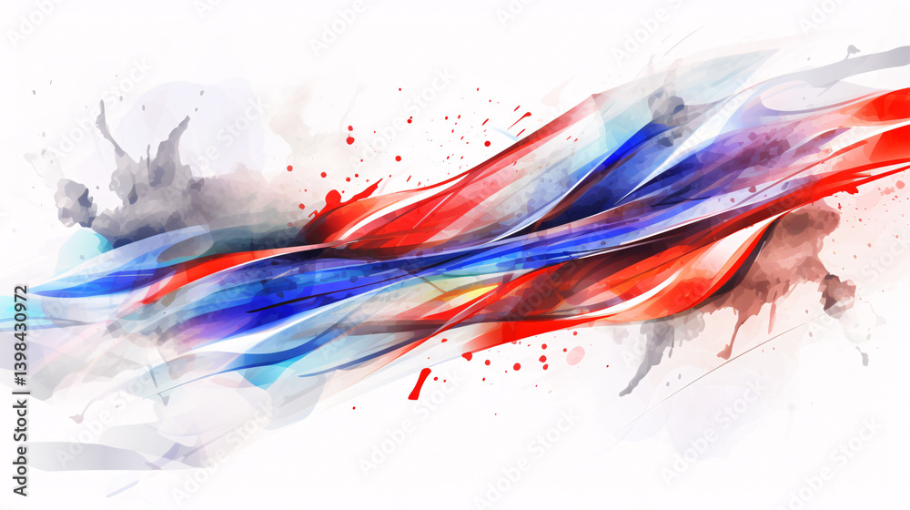 Poster cinematic vector banner with flowing rainbow shapes on white background, glowing futuristic neon tec
