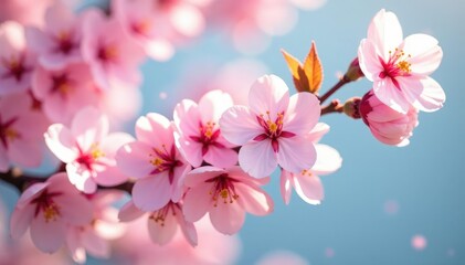 Obraz premium Delicate pink cherry blossoms, soft petals, gentle breeze , japanese cherry blossom, background texture, illustration