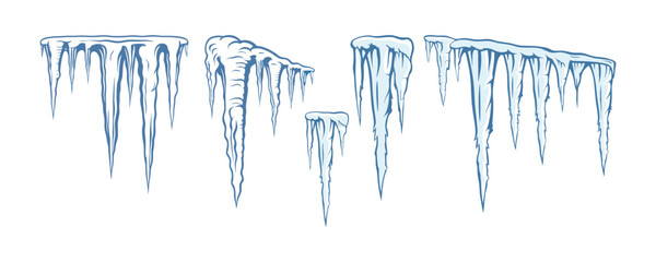 Collection of various icicles winter ice formations perfect for seasonal designs