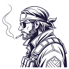 Cool Bearded Soldier Smoking Stylish Vector Art for Posters and Apparel