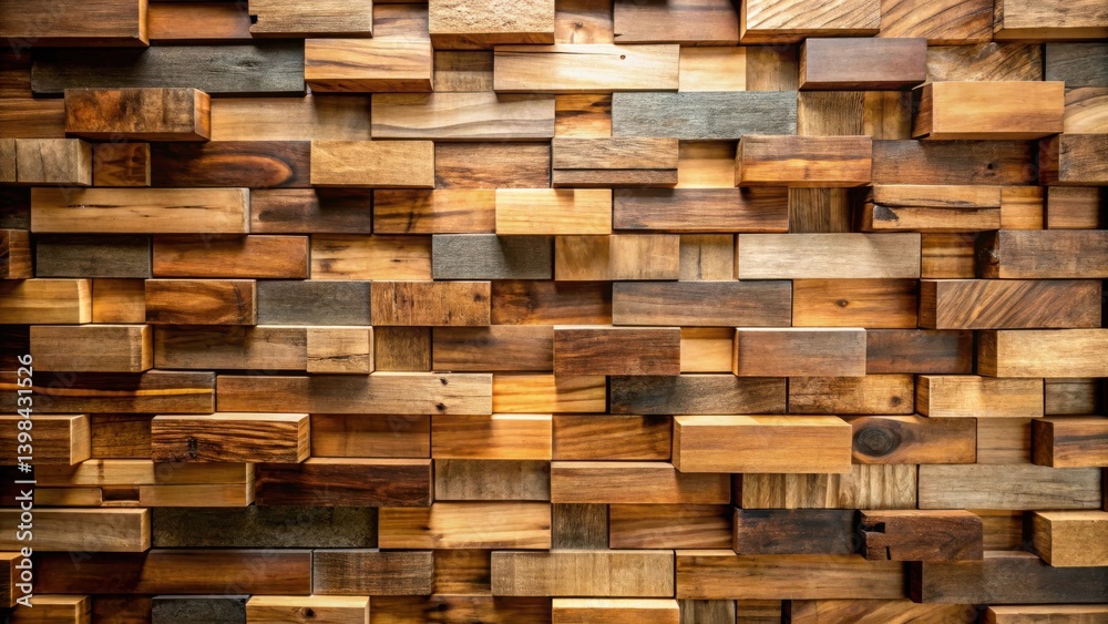 Poster rustic wooden block wall texture a detailed image of interlocking reclaimed wood pieces in varied sh