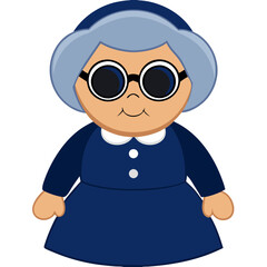 Cute Cartoon Grandmother Character in Blue Dress with Glasses Vector Illustration