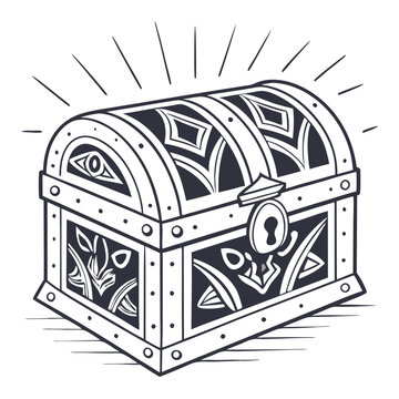recommend clip art: Ornate Treasure Chest Vector Illustration with Decorative Patterns and Keyhole