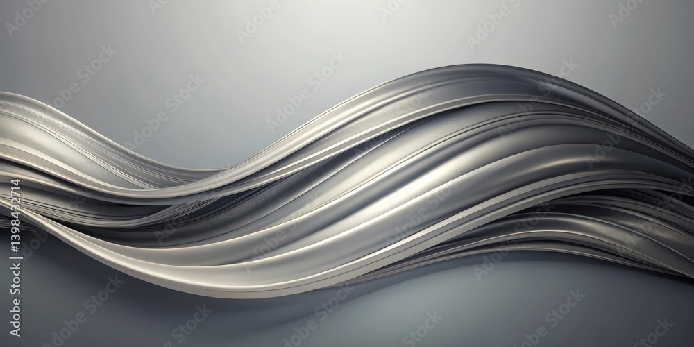Poster Abstract Silver Wave Forms Elegant Curving Lines and Smooth Metallic Texture in a Stylish Design
