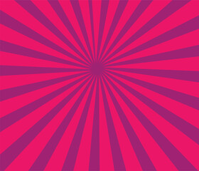 Pink sun ray vector background. Radial beam sunrise or sunset light retro design illustration. Light sunburst glowing pale pink background.