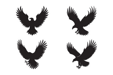 Flying Eagle Silhouette Vector Set Majestic Bird Icons Collection