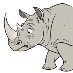 Fototapeta premium Curious Rhino Cartoon Vector Illustration for Kids Books and Educational Materials