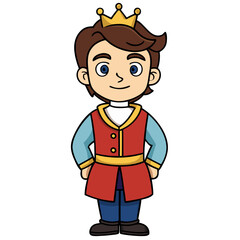 Cartoon Prince Character with Crown Vector Illustration for Kids