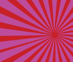 Pink sun ray vector background. Radial beam sunrise or sunset light retro design illustration. Light sunburst glowing pale pink background.