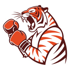 Obraz premium Fierce Boxing Tiger Vector Mascot Illustration for Sports Branding and Tattoo Design