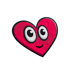 Cute heart eyes emoji with thin black outline on plain bright white background no shadows, glossy sticker, minimal