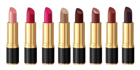 Fototapeta premium Ten Lipsticks in Various Shades with Gold and Black Packaging