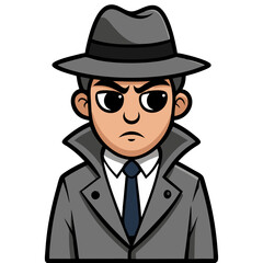 Detective Cartoon Character in Hat and Trench Coat Vector Art for Illustrations