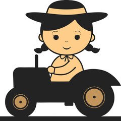 Fototapeta premium Child Farmer Character on Tractor Vector Illustration for Kids Books or Educational Material