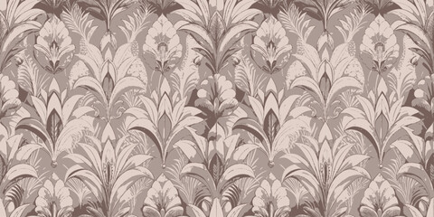 Obraz premium Elegant floral wallpaper pattern in earthy tones, adding a vintage touch to interiors.