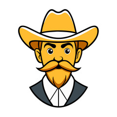 Fototapeta premium Cowboy Character Illustration with Hat and Mustache for Logos and Designs