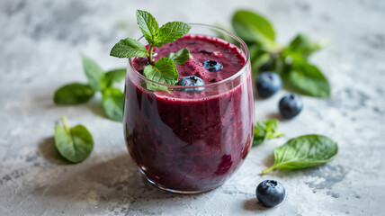 Healthy Berry Smoothie with Mint Leaves in Glass