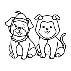 Cute Cartoon Dogs in Cozy Costumes Vector Art for Coloring Books and Crafts