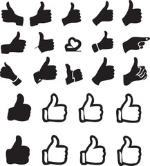 Thumb up and like gesture editable silhouette vector