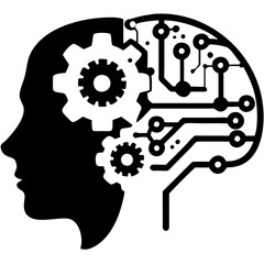 Obraz premium Human Brain Technology Concept with Gears and Circuit Lines for Educational and Creative Design