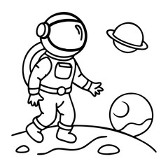 Fototapeta premium Astronaut Exploring Space Planet Cartoon Vector Illustration for Kids