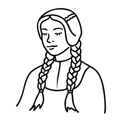 Traditional Braided Hair Woman in Vintage Style Line Art Illustration