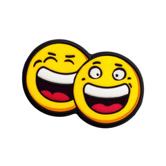 Laughing crying emoji with thin black outline on plain bright white background no shadows, expressive sticker