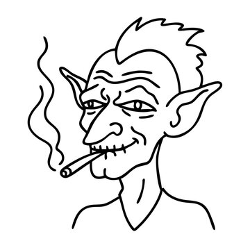 recommend clip art: Cartoon Goblin Character Smoking for Tattoo or Comic Illustration