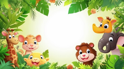 Fototapeta premium Colorful jungle animals smiling in a vibrant tropical setting