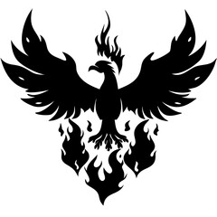 Fototapeta premium Majestic Phoenix Silhouette Rising from Flames Vector Art for Tattoo Design and Crafts