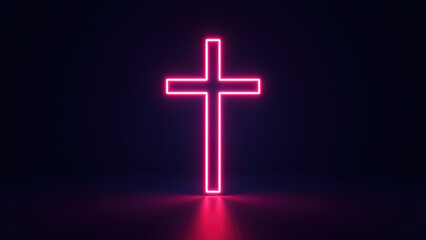 Obraz premium A digital graphic featuring a large, glowing pink cross on a dark background with light reflections.
