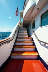 Obraz premium Striped stairs on the sides of ship's entrance gangway, gangway, deck, sea