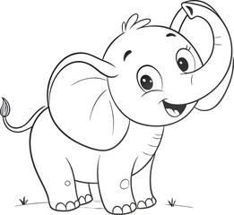 Cute Cartoon Elephant Illustration with Big Ears and Happy Expression