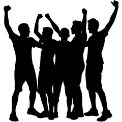 Vector Silhouette of Celebrating Group of Friends for Teamwork Illustration