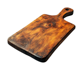 Rustic wooden cutting board in kitchen culinary focus home isolated on transparent background, png